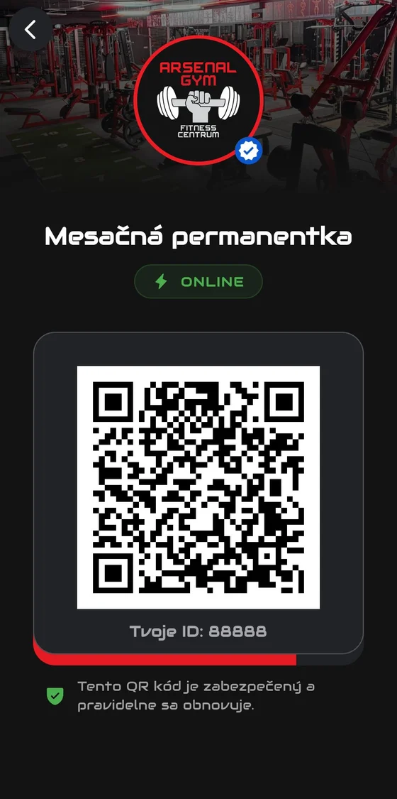 Appka Arsenal Gym: mesačná permanentka do fitka Krivá s QR kódom na vstup